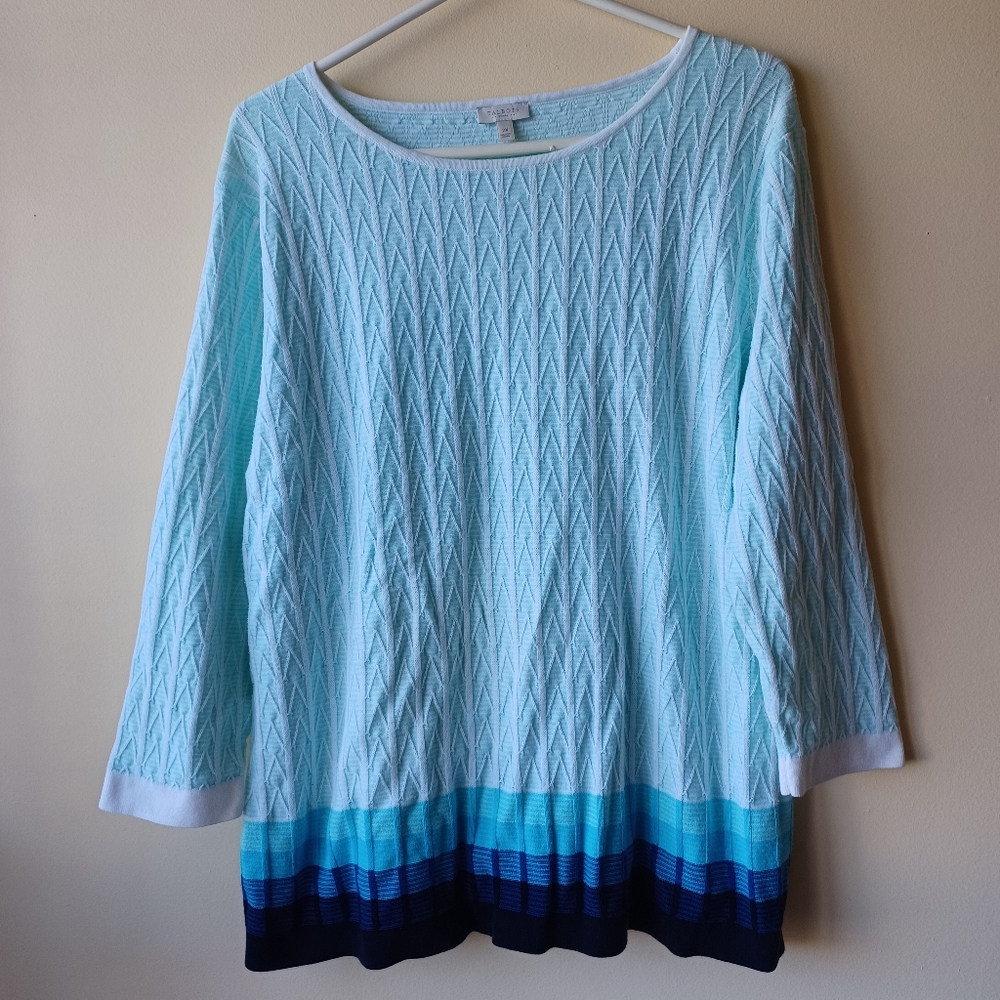 Talbots Gradient Blue White Chevron Pattern 3/4 L… - image 1